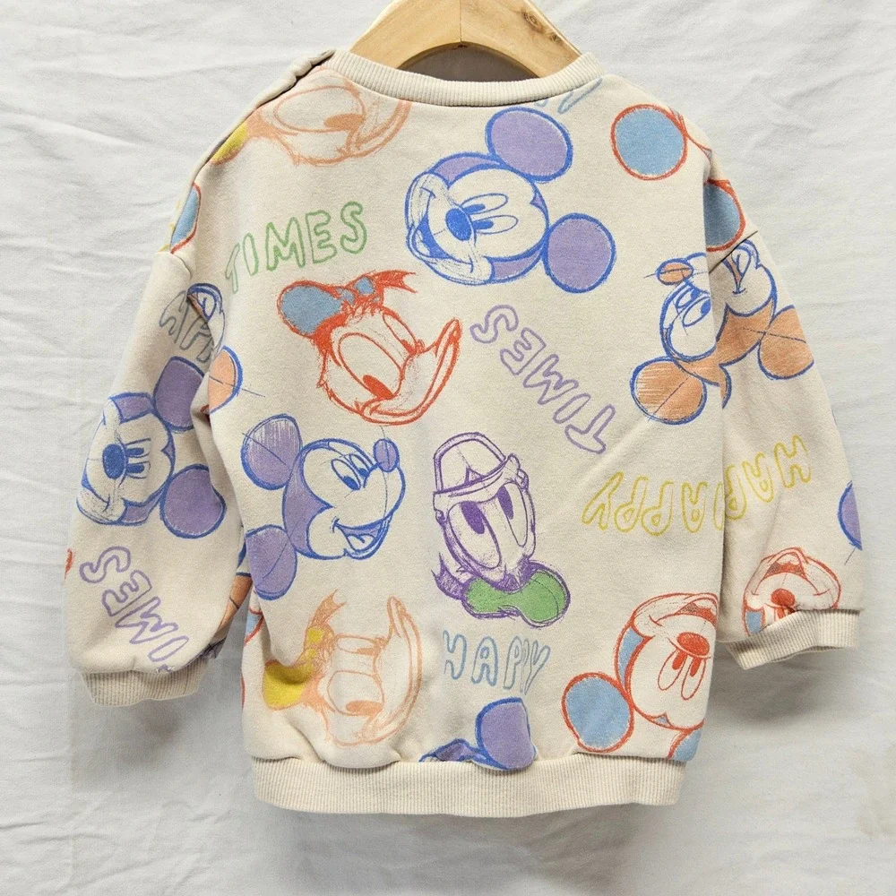 H&M Disney‎ Sweatshirt Kids 18M Cream Mickey Mouse Donald Duck Graphic Pullover
